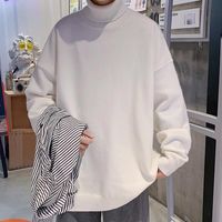 Dzianinowy ciepły sweter męski sweter z golfem męskie luźne pulowery w stylu Casual długa koszula jesienno-zimowa nowe jednokolorowe swetry 6